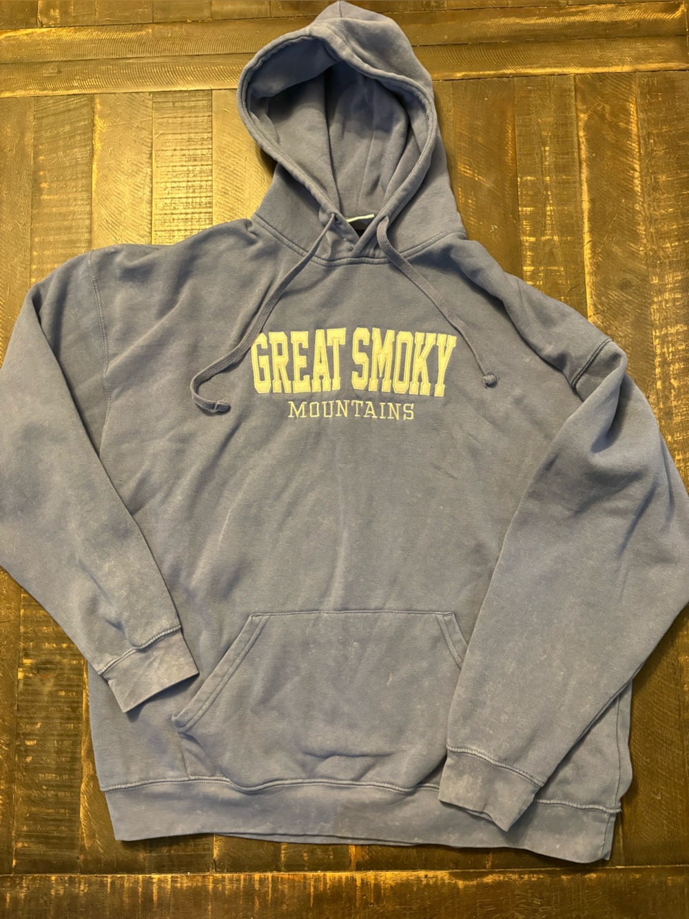 Great Smoky Mountains Women's Acid Wash Blue Pullover Hoodie Drawstring Comfy